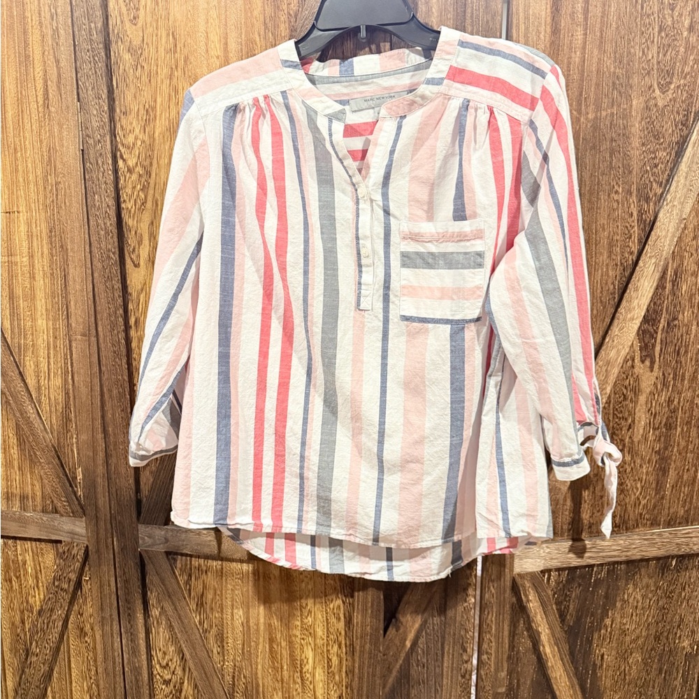 Marc New York Pink and Blue Striped Top - Size L